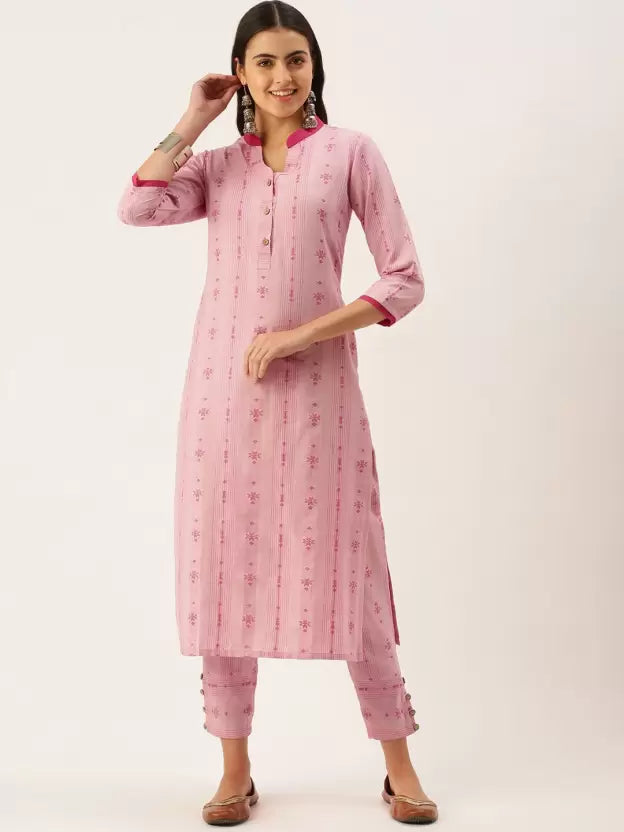 Striped Woven Design Straight Kurta Set