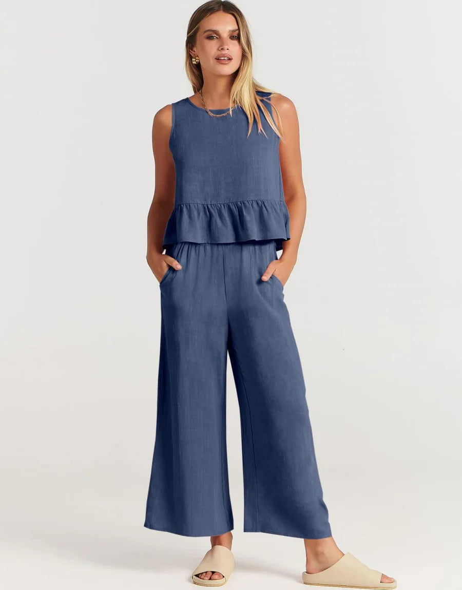 RUFFLE CROP TOP & WIDE LEG PANTS SET