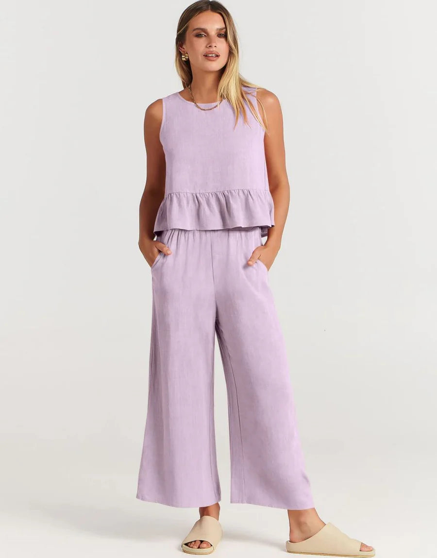 RUFFLE CROP TOP & WIDE LEG PANTS SET